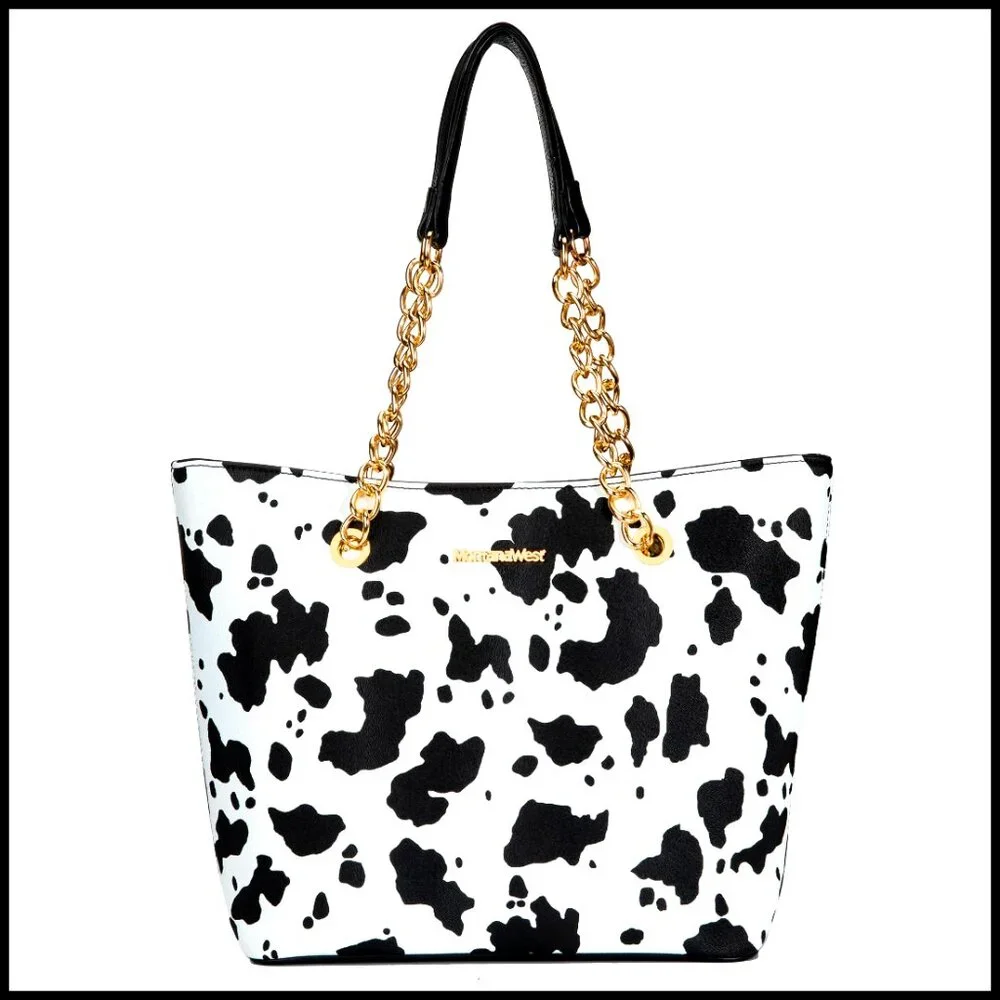 Faux Leather Tote Bag with Chain Handle, Large Capacity for Work or Travel